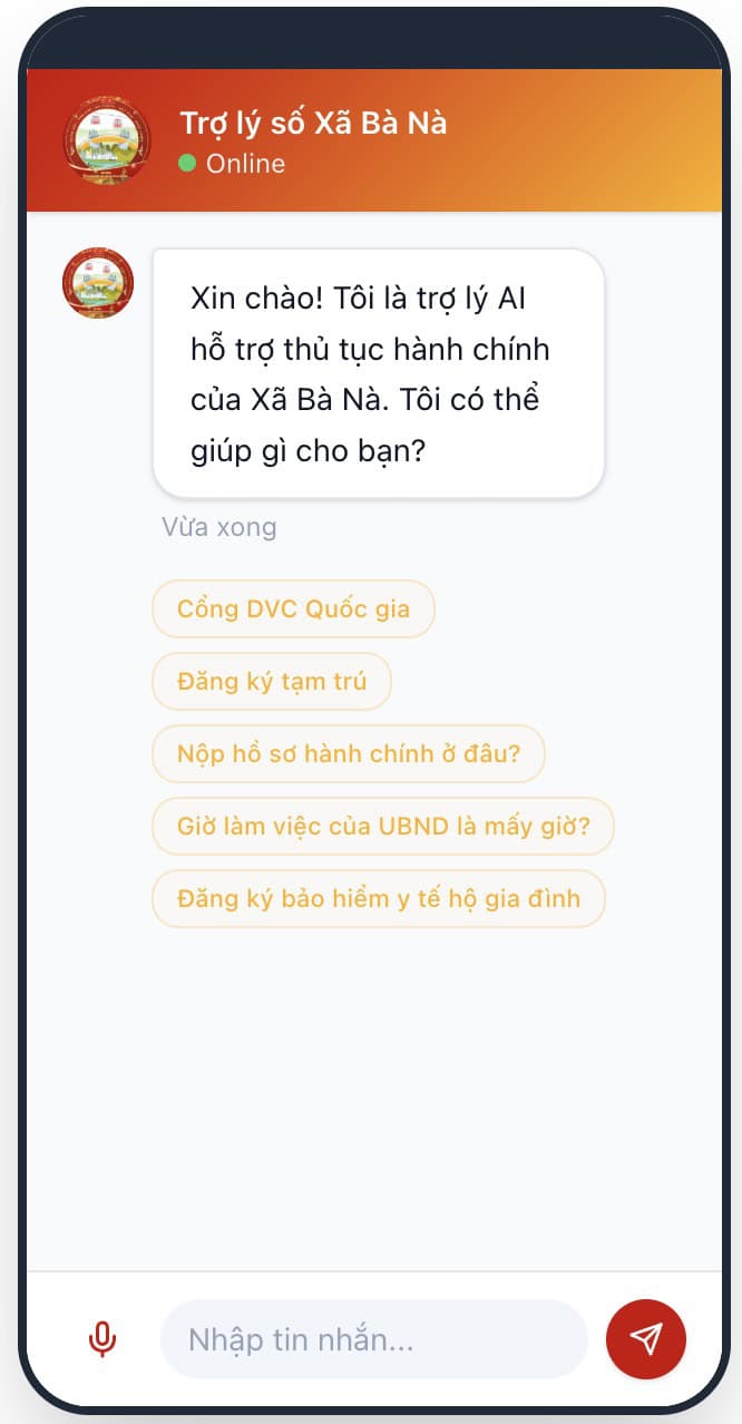 Trợ lý số AI UBND xã Bà Nà