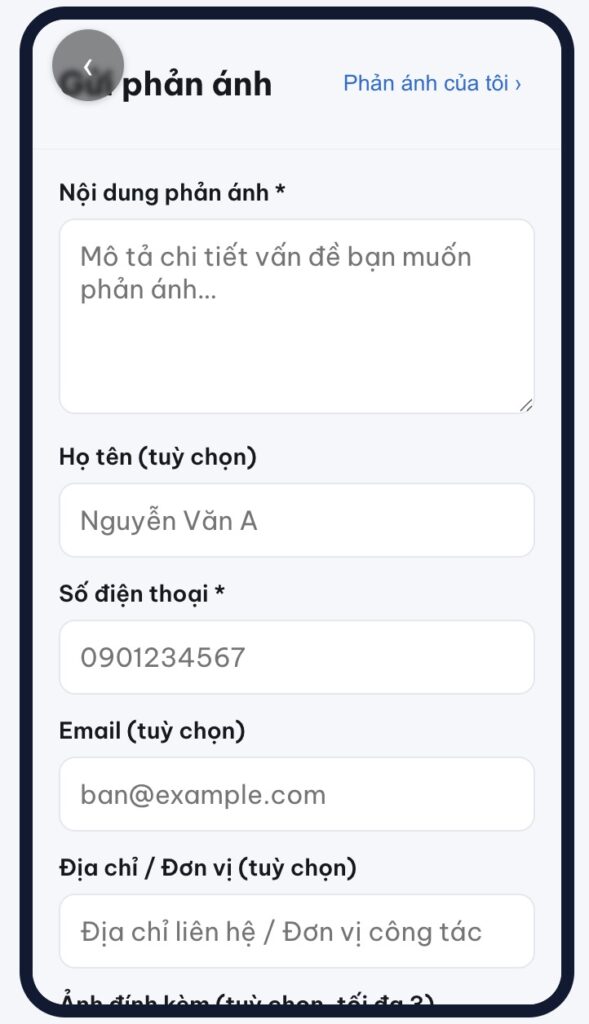 Phản ánh góp ý trên Zalo Mini App