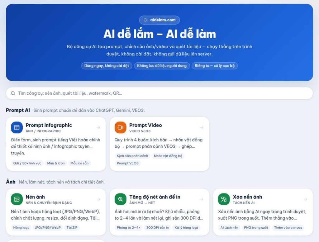 AI Dễ Lắm - bộ công cụ AI trên trình duyệt