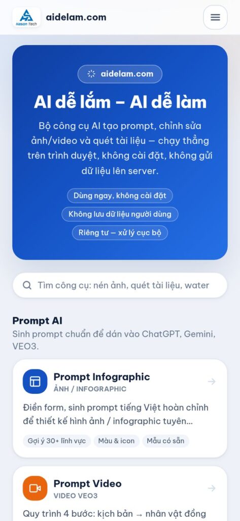 AI Dễ Lắm - giao diện trên điện thoại